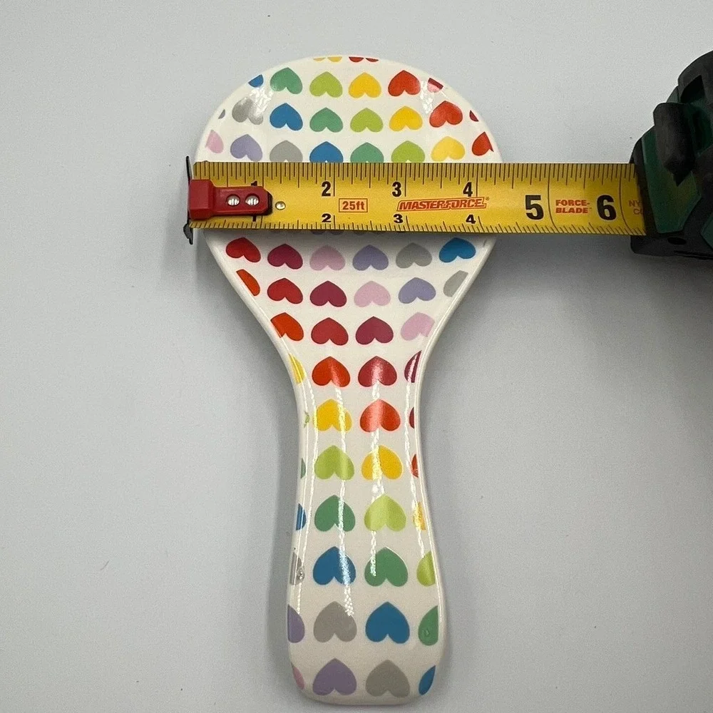 Dabney Lee Rainbow Heart Ceramic Spoon Rest 9 Inch Multicolor New